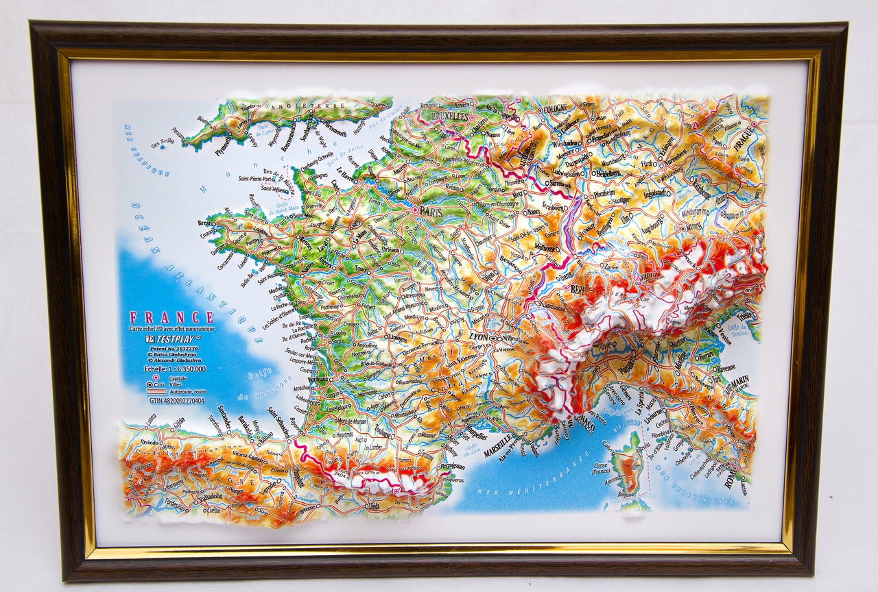 France 3D Map Middle | Raised Relief Map by TestPlay | Portfolio