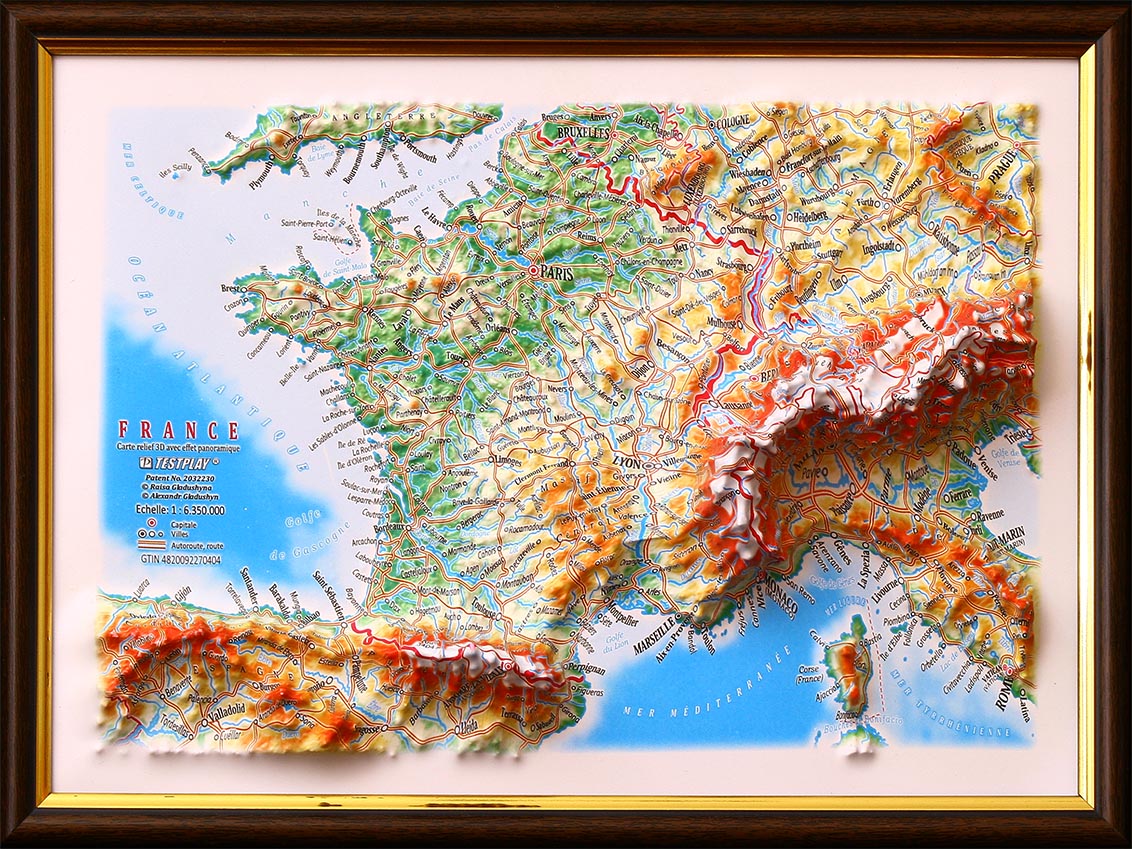 France 3D Map Middle | Raised Relief Map by TestPlay | Portfolio