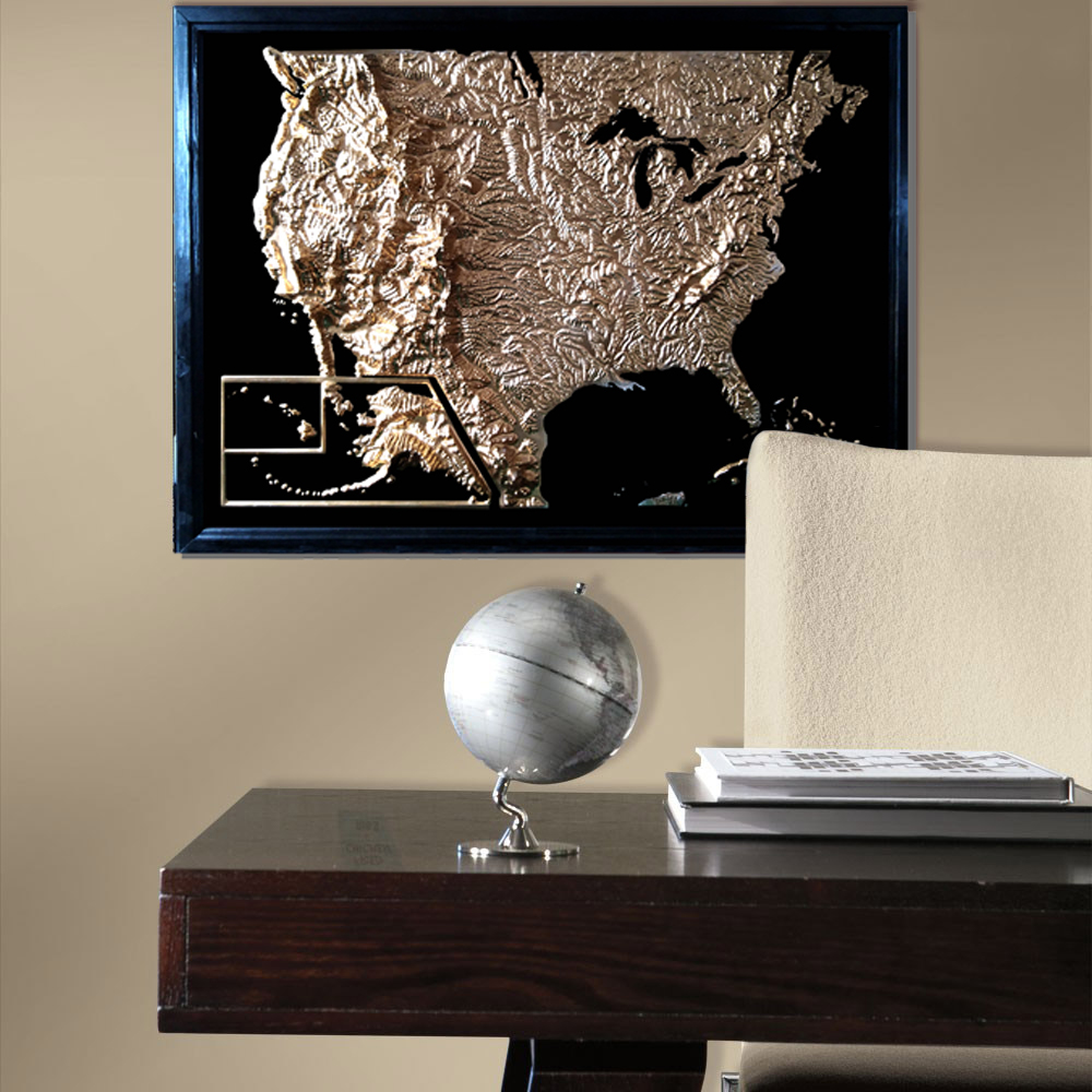 USA 3D Map Large Gold & Black | Raised Relief Map by TestPlay | Portfolio