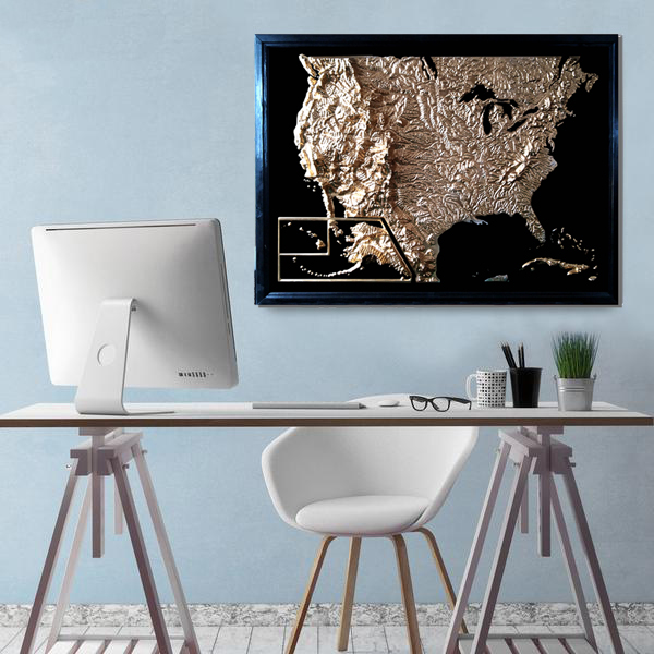 USA 3D Map Large Gold & Black | Raised Relief Map by TestPlay | Portfolio