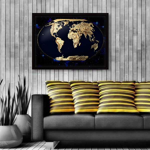 World 3D Map Large Gold & Black | Raised Relief Map by TestPlay | Portfolio
