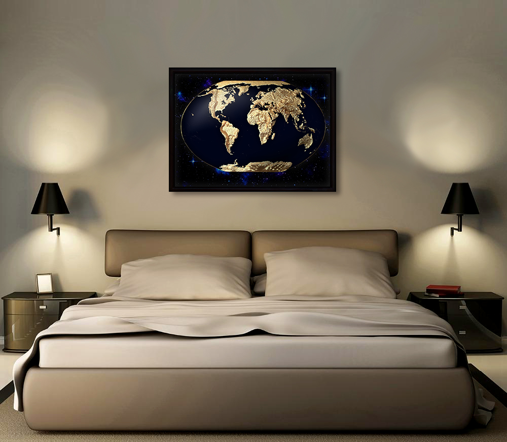 World 3D Map Large Gold & Black | Raised Relief Map by TestPlay | Portfolio