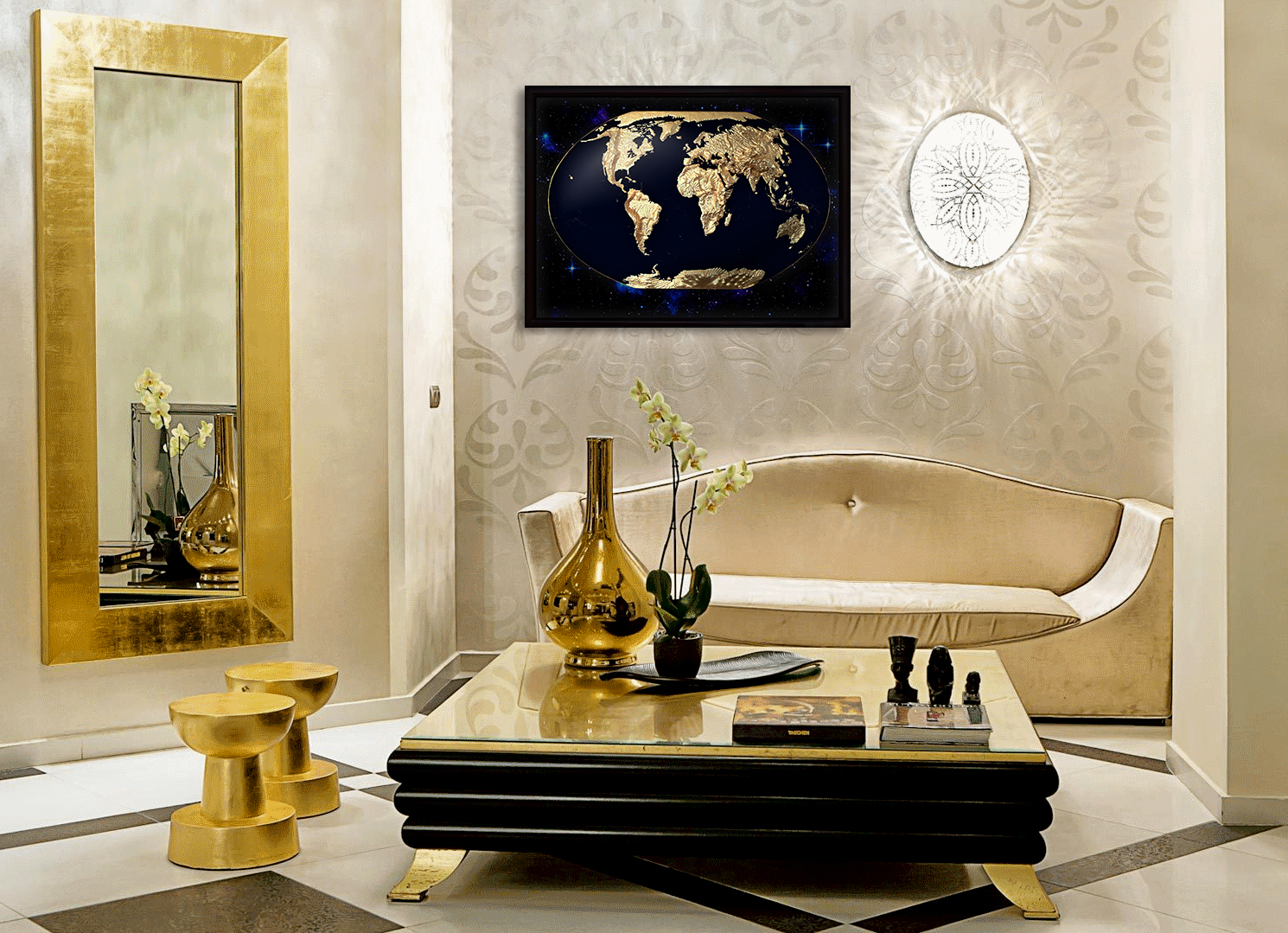 World 3D Map Large Gold & Black | Raised Relief Map by TestPlay | Portfolio