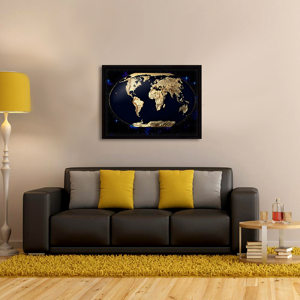 World 3D Map Large Gold & Black | Raised Relief Map by TestPlay | Portfolio