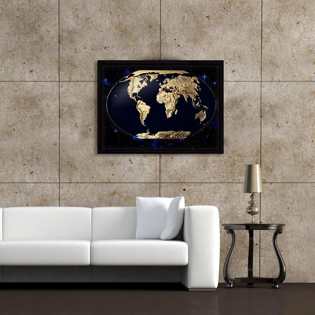 World 3D Map Large Gold & Black | Raised Relief Map by TestPlay | Portfolio