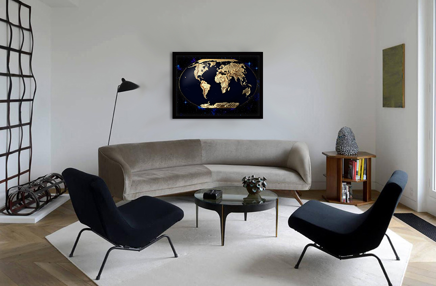 World 3D Map Large Gold & Black | Raised Relief Map by TestPlay | Portfolio