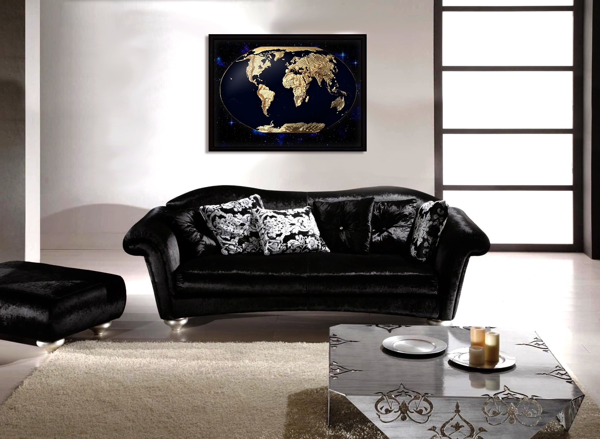 World 3D Map Large Gold & Black | Raised Relief Map by TestPlay | Portfolio