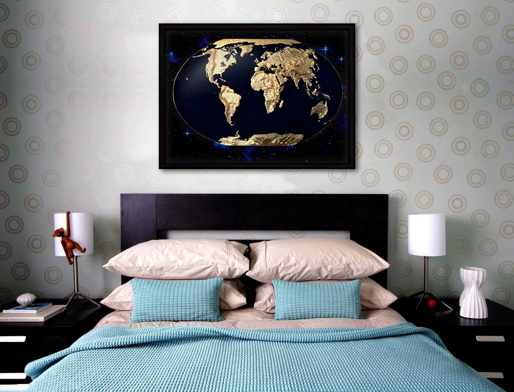 World 3D Map Large Gold & Black | Raised Relief Map by TestPlay | Portfolio