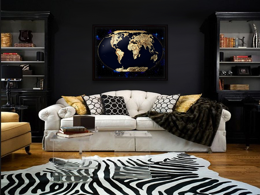 World 3D Map Large Gold & Black | Raised Relief Map by TestPlay | Portfolio