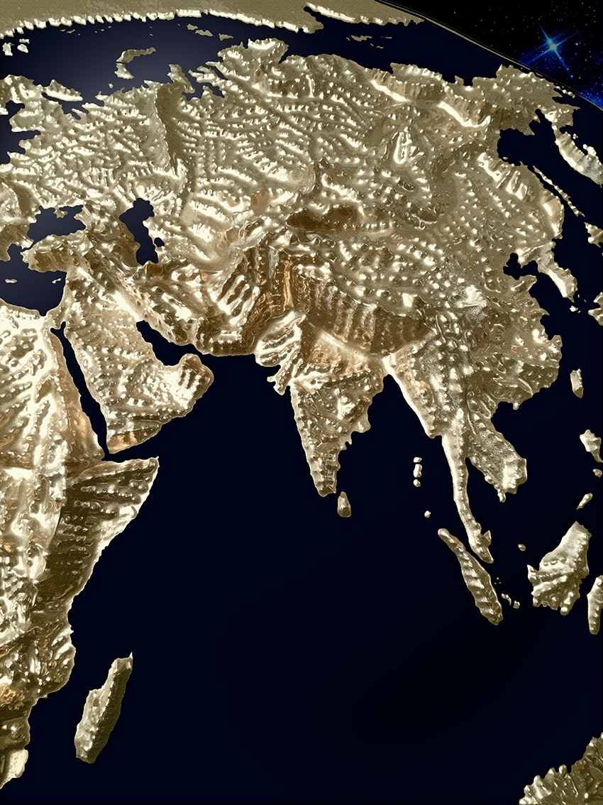 World 3D Map Large Gold & Black | Raised Relief Map by TestPlay | Portfolio