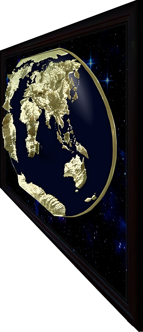 World 3D Map Large Gold & Black | Raised Relief Map by TestPlay | Portfolio