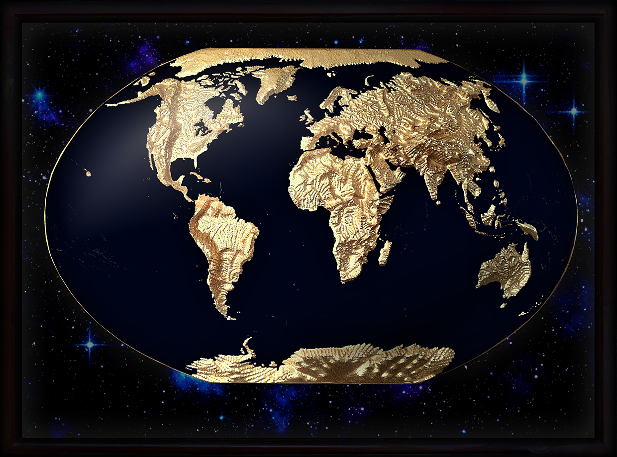 World 3D Map Large Gold & Black | Raised Relief Map by TestPlay | Portfolio