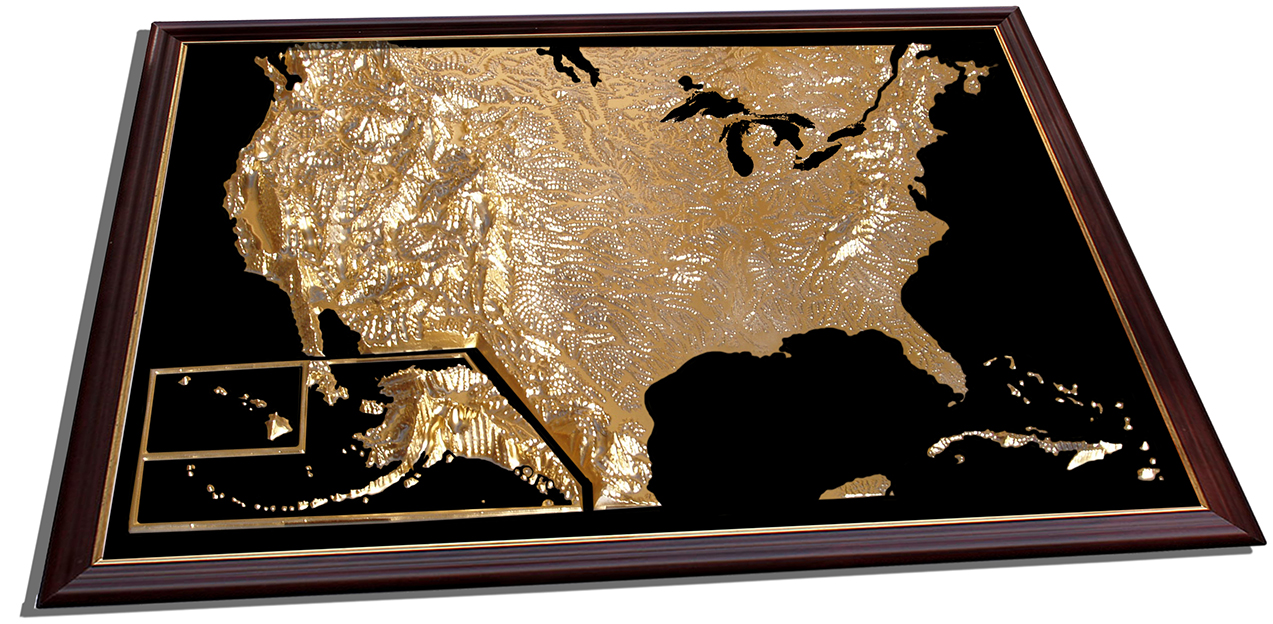 USA 3D Map Large Gold & Black | Raised Relief Map by TestPlay | Portfolio