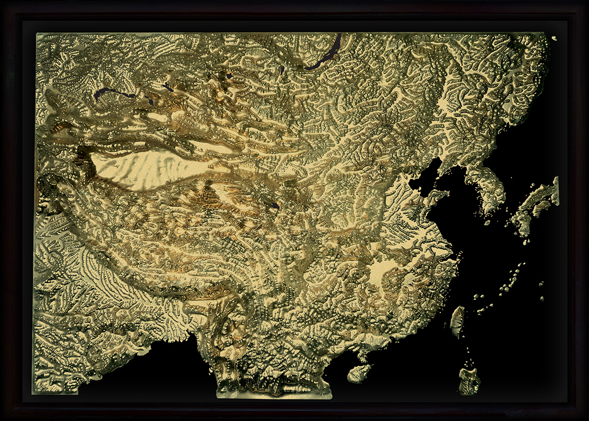 China 3D Map Large Gold & Black | Raised Relief Map by TestPlay | Portfolio