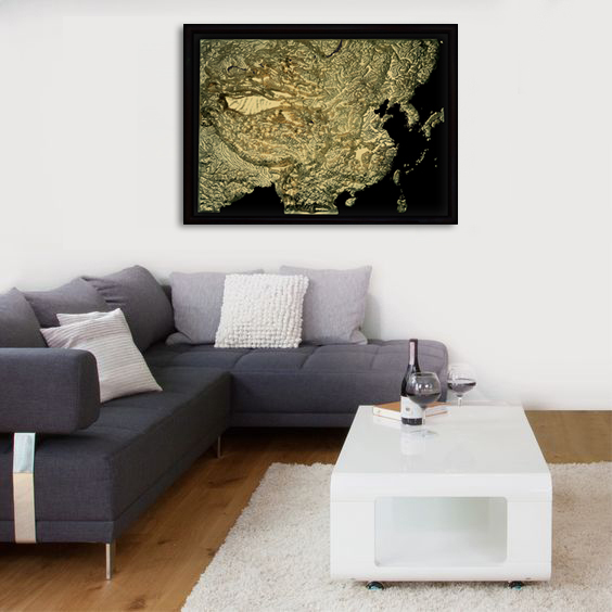 China 3D Map Large Gold & Black | Raised Relief Map by TestPlay | Portfolio