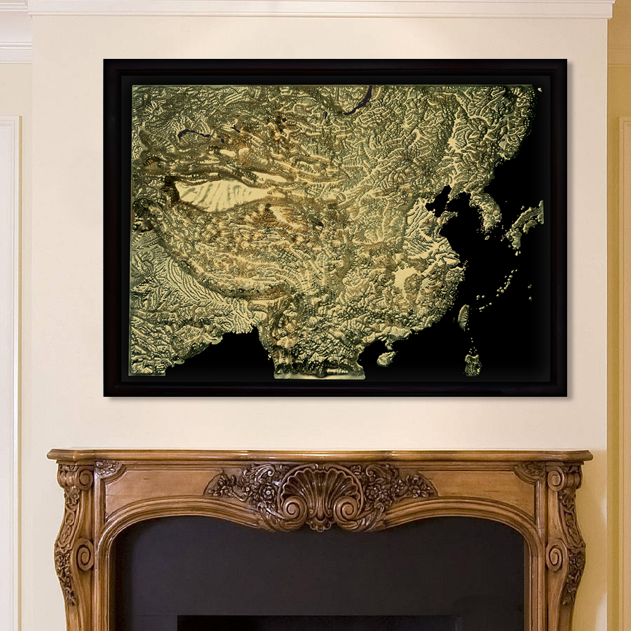 China 3D Map Large Gold & Black | Raised Relief Map by TestPlay | Portfolio