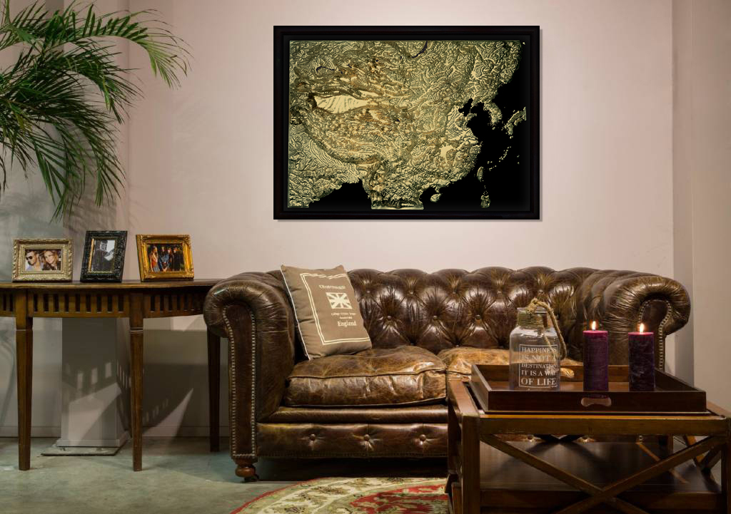 China 3D Map Large Gold & Black | Raised Relief Map by TestPlay | Portfolio