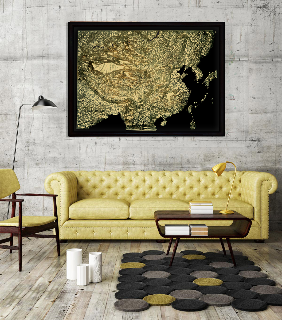 China 3D Map Large Gold & Black | Raised Relief Map by TestPlay | Portfolio