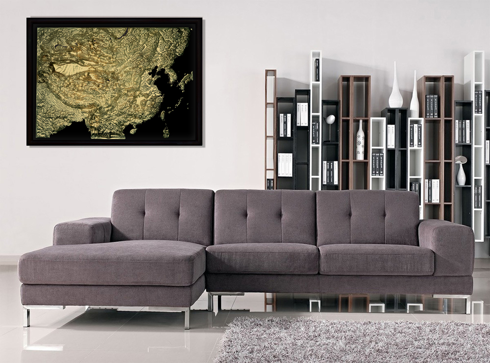 China 3D Map Large Gold & Black | Raised Relief Map by TestPlay | Portfolio