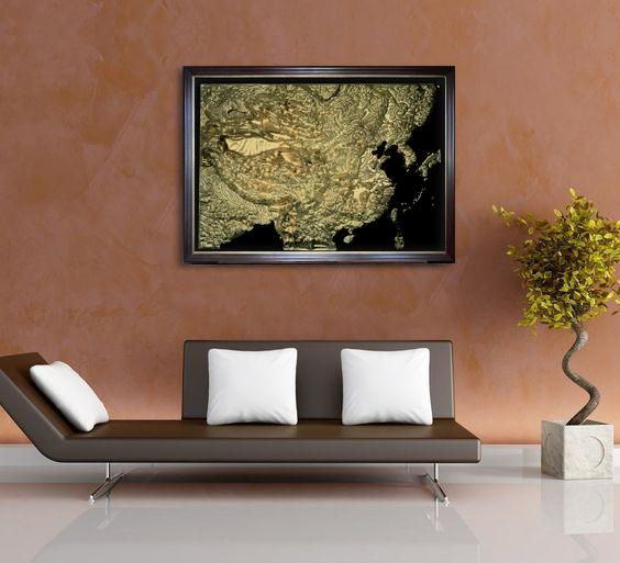 China 3D Map Large Gold & Black | Raised Relief Map by TestPlay | Portfolio