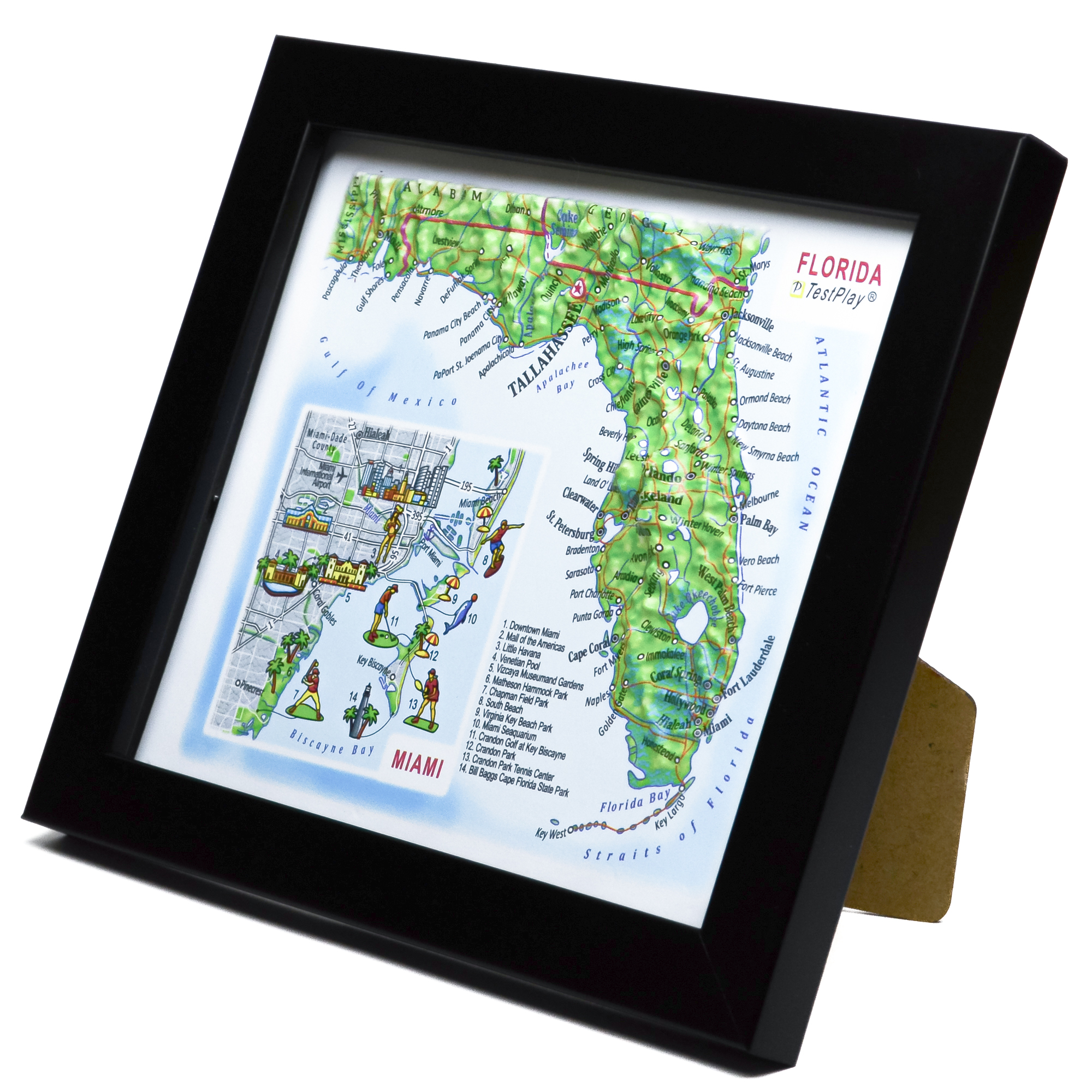 Florida 3D Map with Miami Inset by TestPlay - Souvenir, Keepsake, Decor