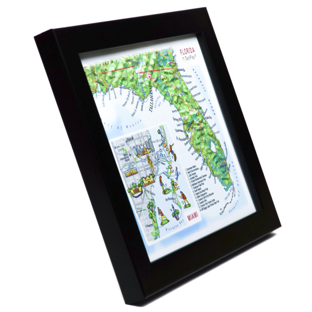 Florida 3D Map with Miami Inset by TestPlay - Souvenir, Keepsake, Decor