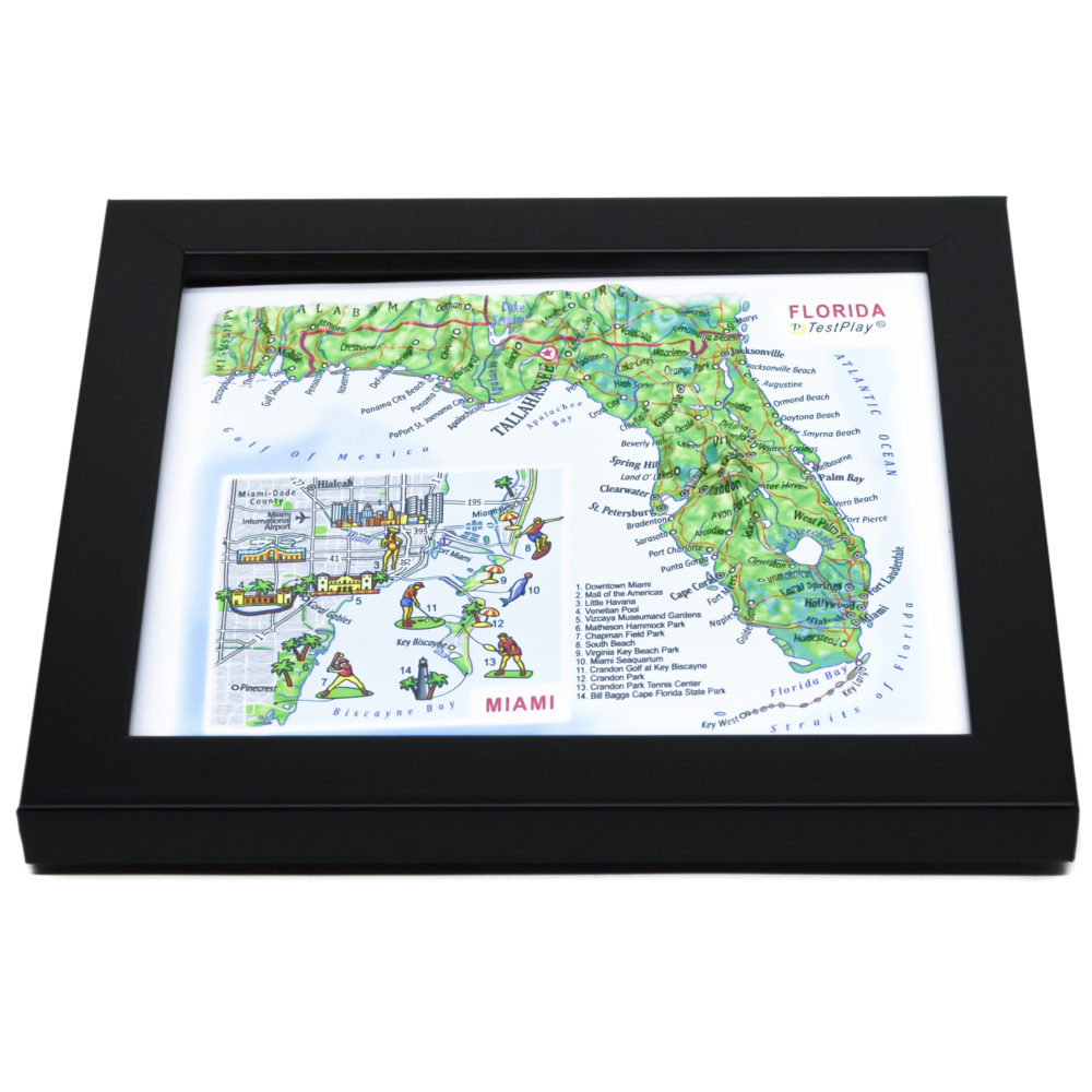 Florida 3D Map with Miami Inset by TestPlay - Souvenir, Keepsake, Decor